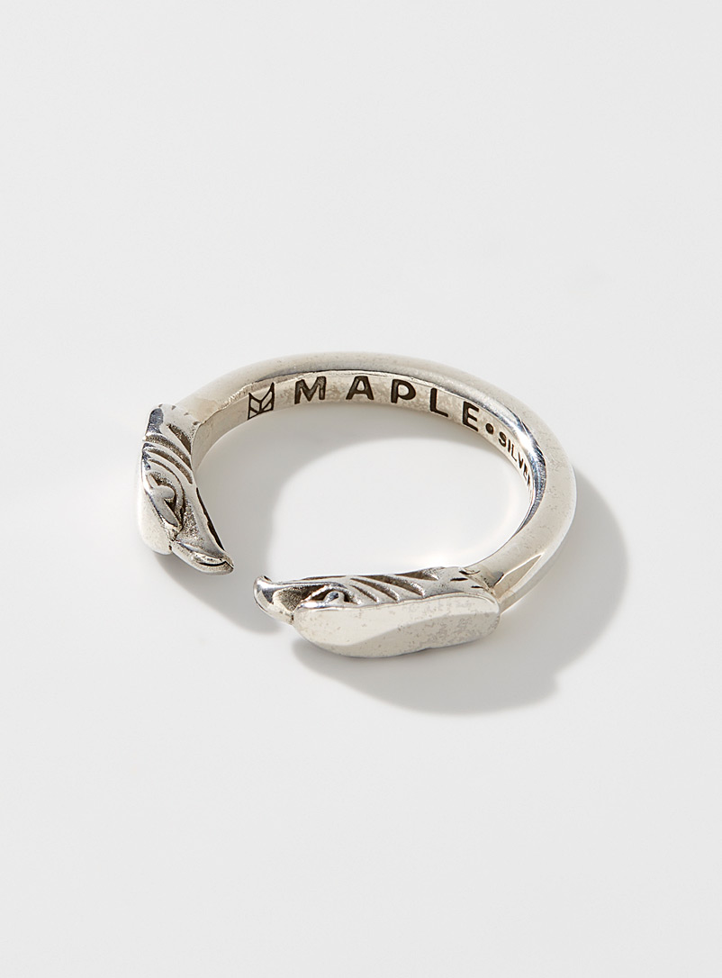 Maple Silver Eagle Head ring for men