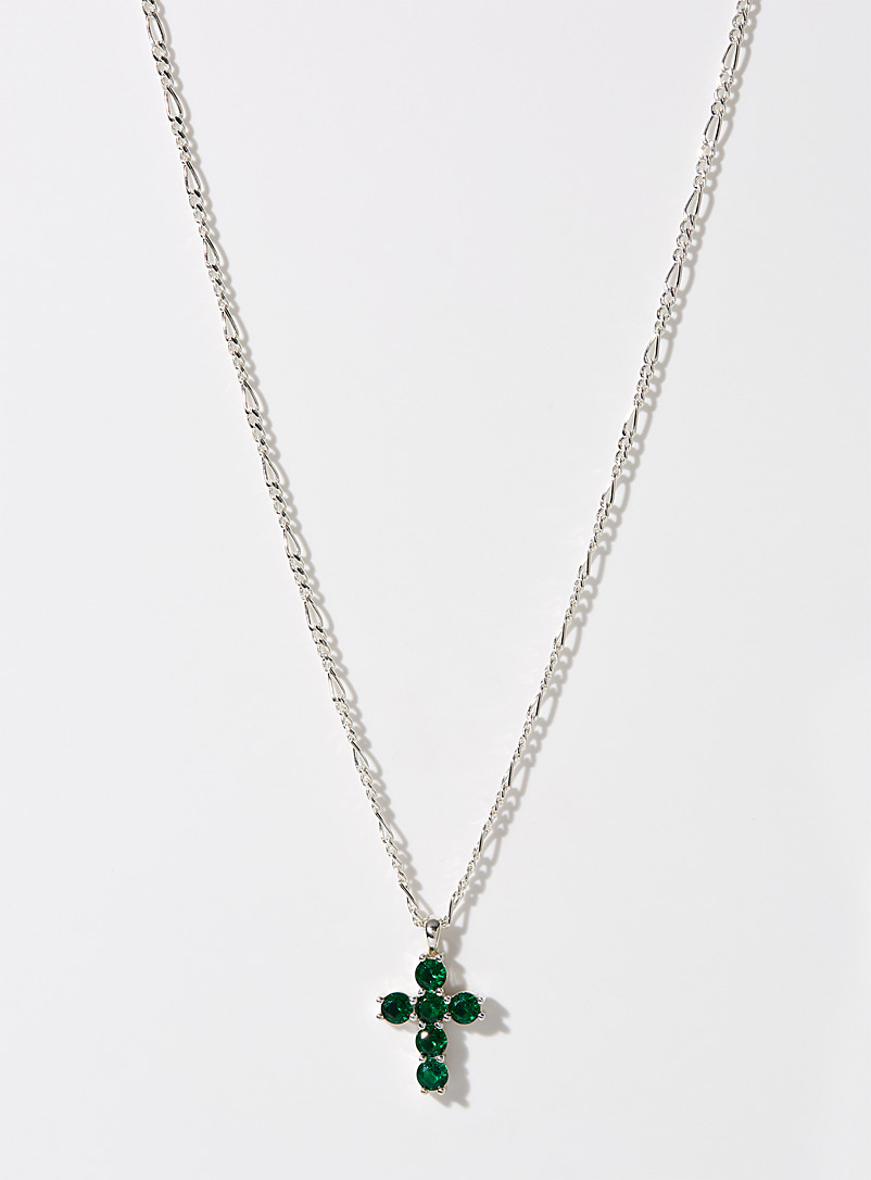 Maple Silver Emerald cross chain for men