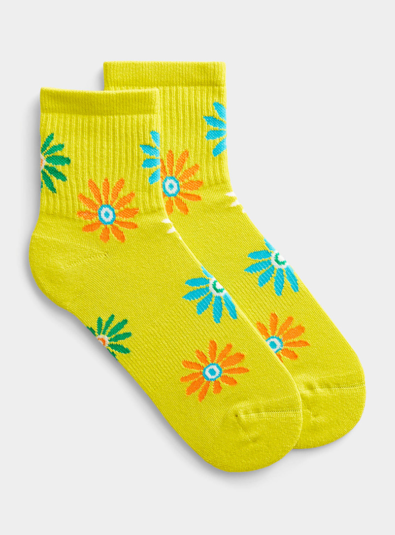 Simons Lime Green Fun pattern ankle sock for women