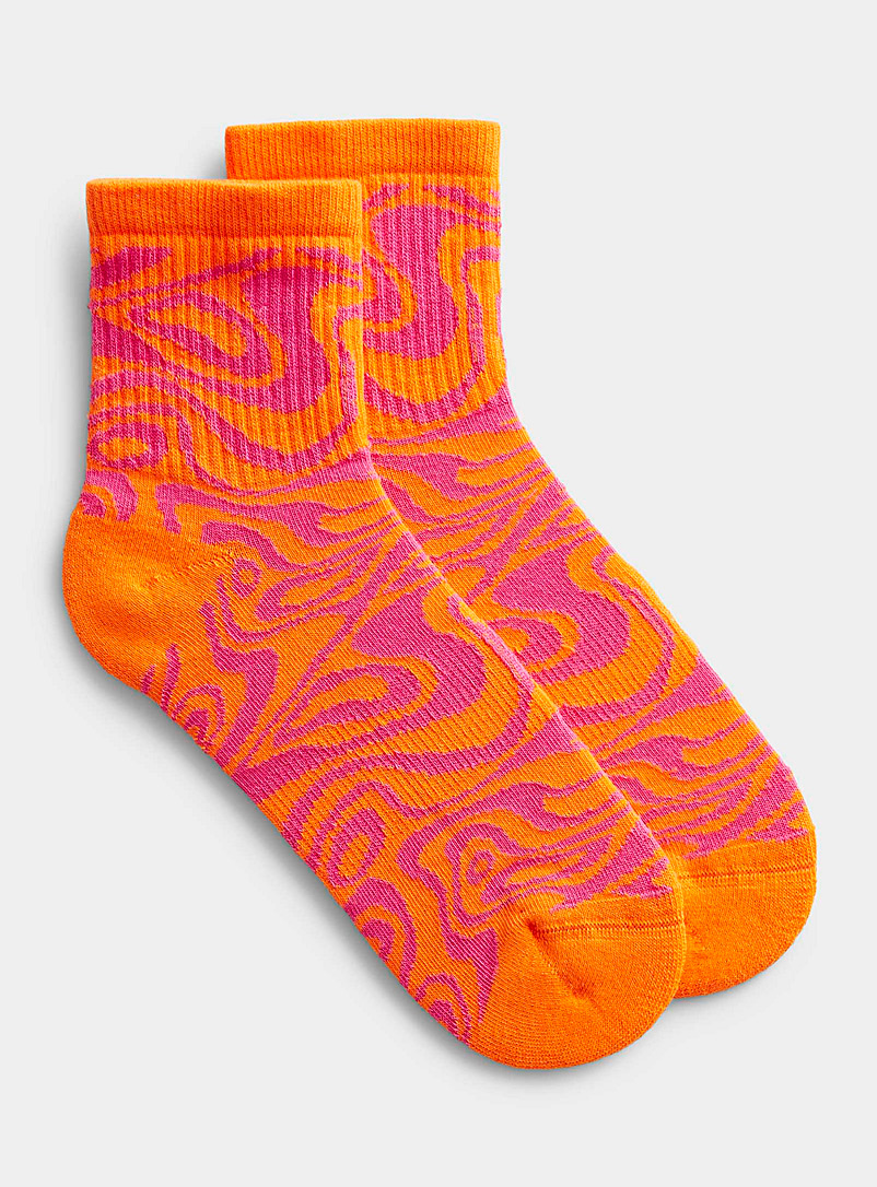 Simons Medium Orange Fun pattern ankle sock for women