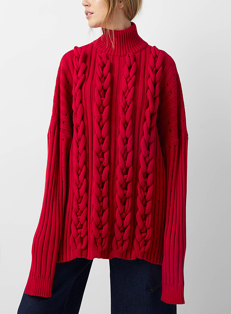 LECAVALIER Red Bold braids knit sweater for women