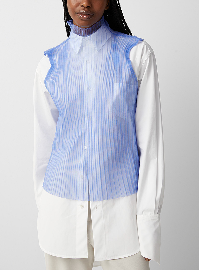 LECAVALIER Blue Sheer mesh top for women