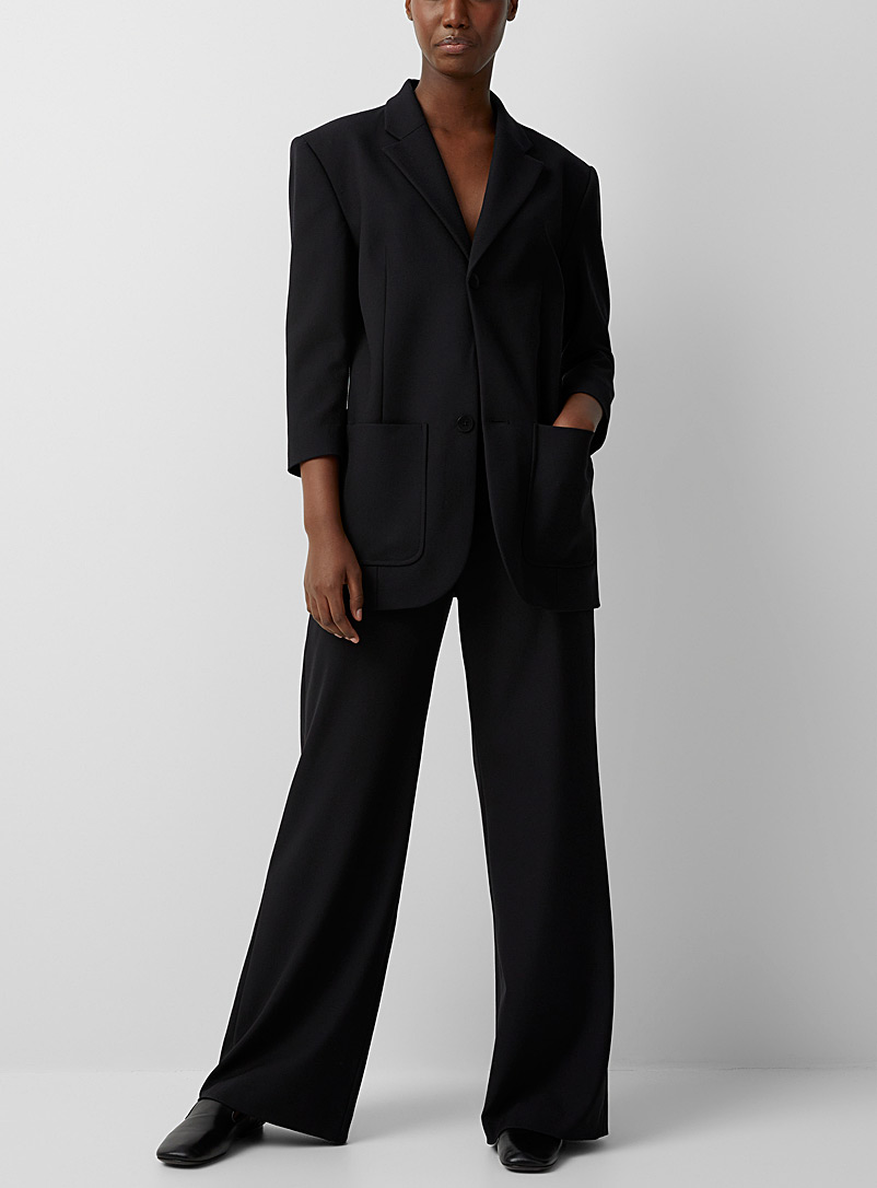 LECAVALIER: Le pantalon en crêpe ligne verticale Noir pour femme