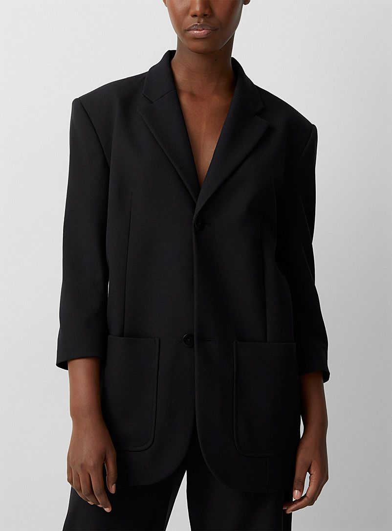 LECAVALIER Black Vertical line crepe blazer for women