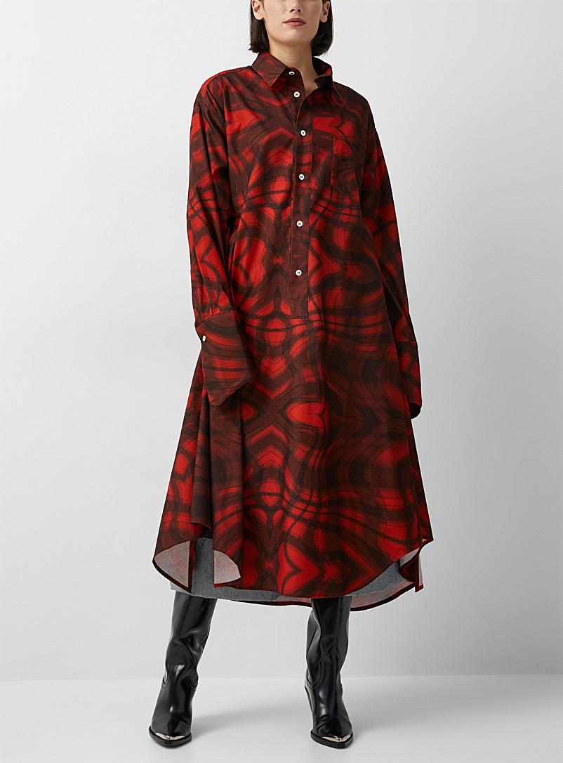 LECAVALIER Red Flannel checkered long shirt for women