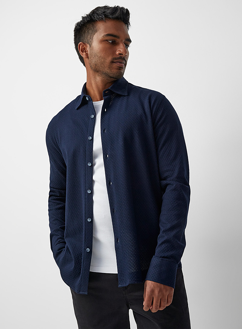 Le 31: La chemise tricot jacquard losanges Coupe moderne Marine pour homme