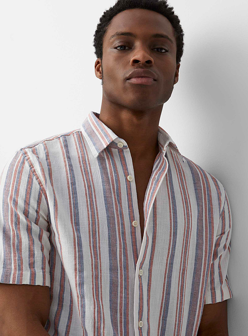 Le 31: La chemise toile brute rayée Coupe moderne Rubis - Vermillon pour homme