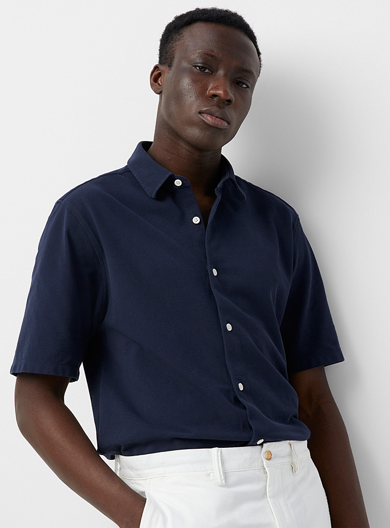 Le 31 Navy/Midnight Blue Piqué jersey shirt Modern fit for men
