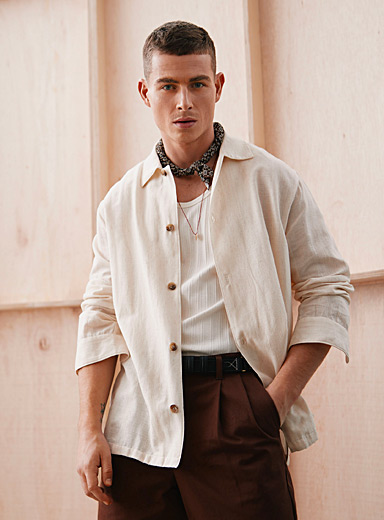 Men's Shirt Solid Long Sleeve Cotton Linen Shirts Autumn Casual