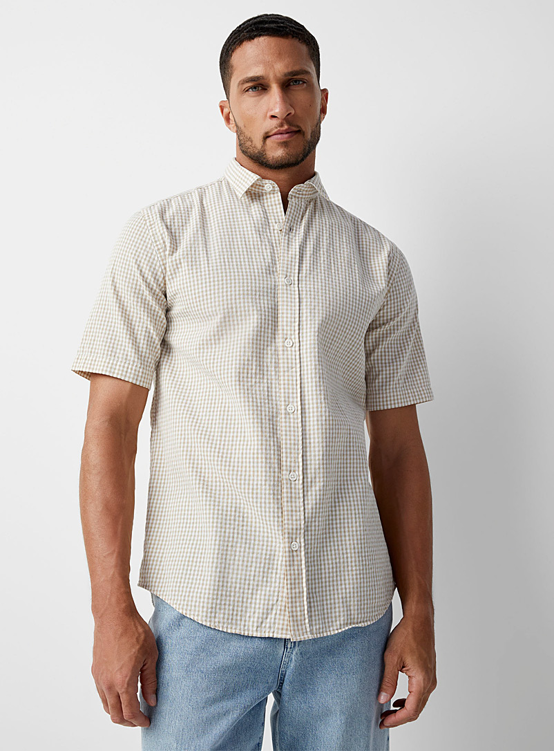 Le 31 Patterned White Gingham shirt Modern fit for men