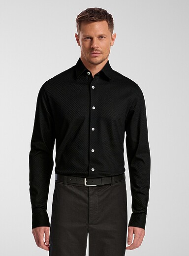 Le 31: La chemise tricot losanges grav&eacute;s <b>Coupe moderne</b> Noir pour homme