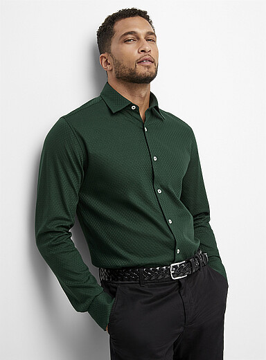 Le 31 Green Diamond-etched knit shirt <b>Modern fit</b> for men