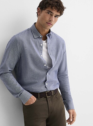 Le 31 Navy/Midnight Blue Optical houndstooth shirt <b>Modern fit</b> for men