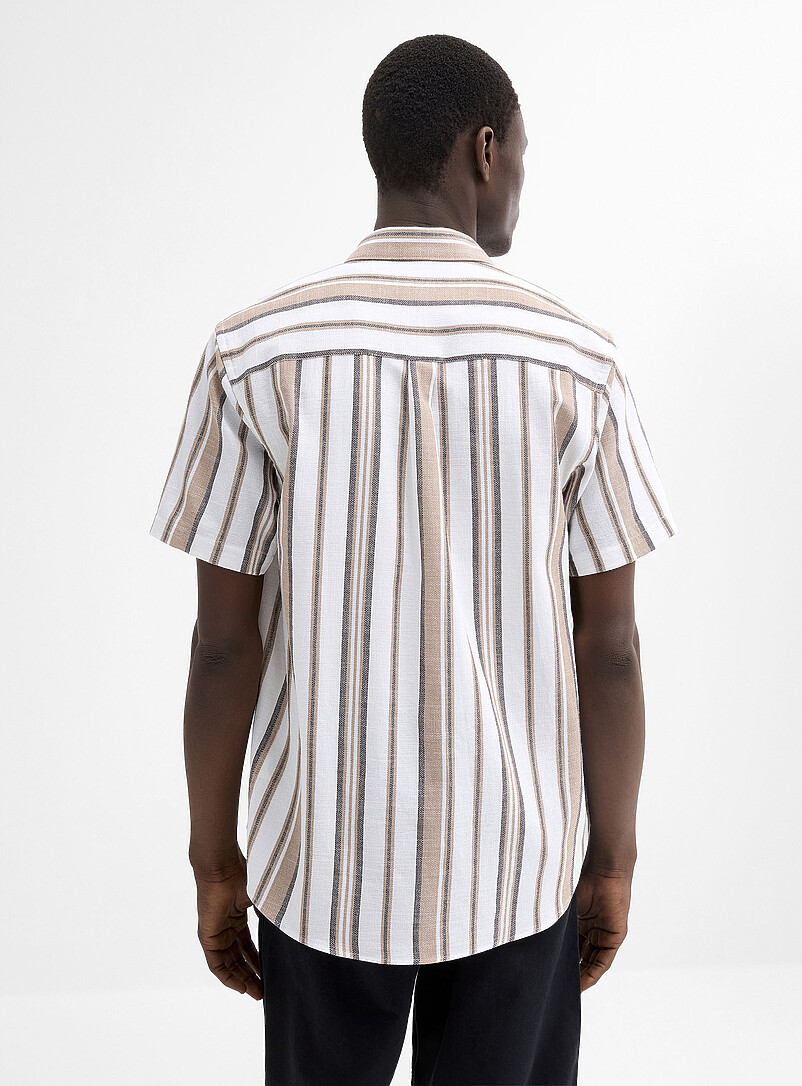 Le 31: La chemise toile brute ray&eacute;e <b>Coupe moderne</b> Ivoire - Beige cr&egrave;me pour homme
