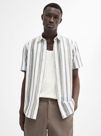 La chemise toile brute ray&eacute;e <b>Coupe moderne</b>