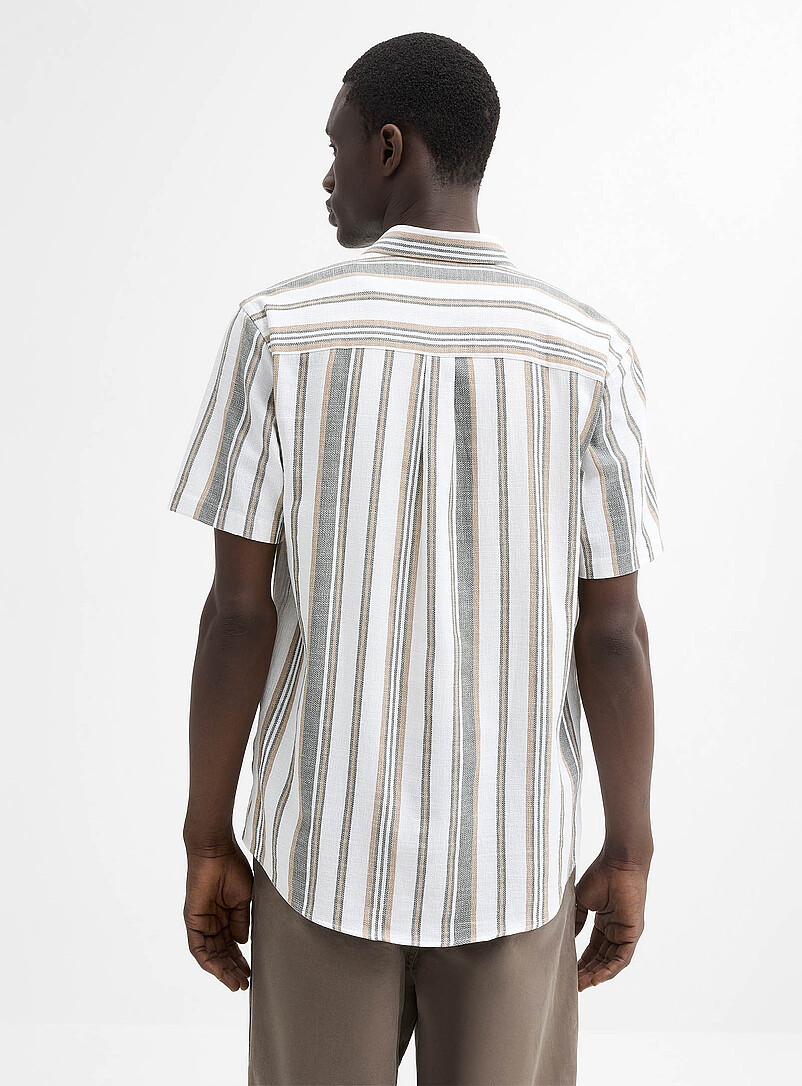 Le 31 Green Striped raw-fabric shirt <b>Modern fit</b> for men