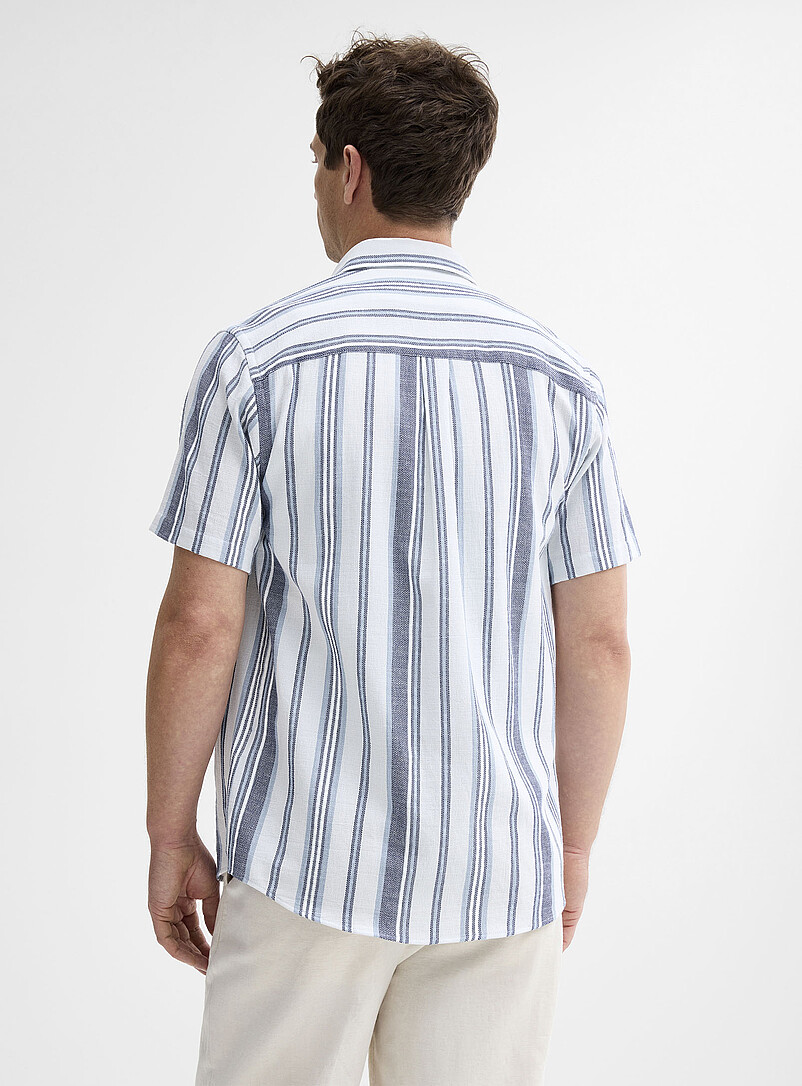 Le 31: La chemise toile brute ray&eacute;e <b>Coupe moderne</b> Ivoire - Beige cr&egrave;me pour homme