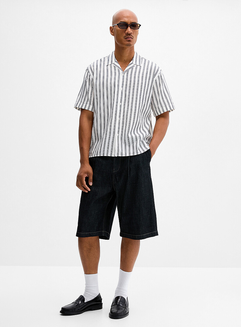 Le 31: La chemise col ouvert rayures doubles textur&eacute;es <b>Coupe confort</b> Jaune dor&eacute; pour homme