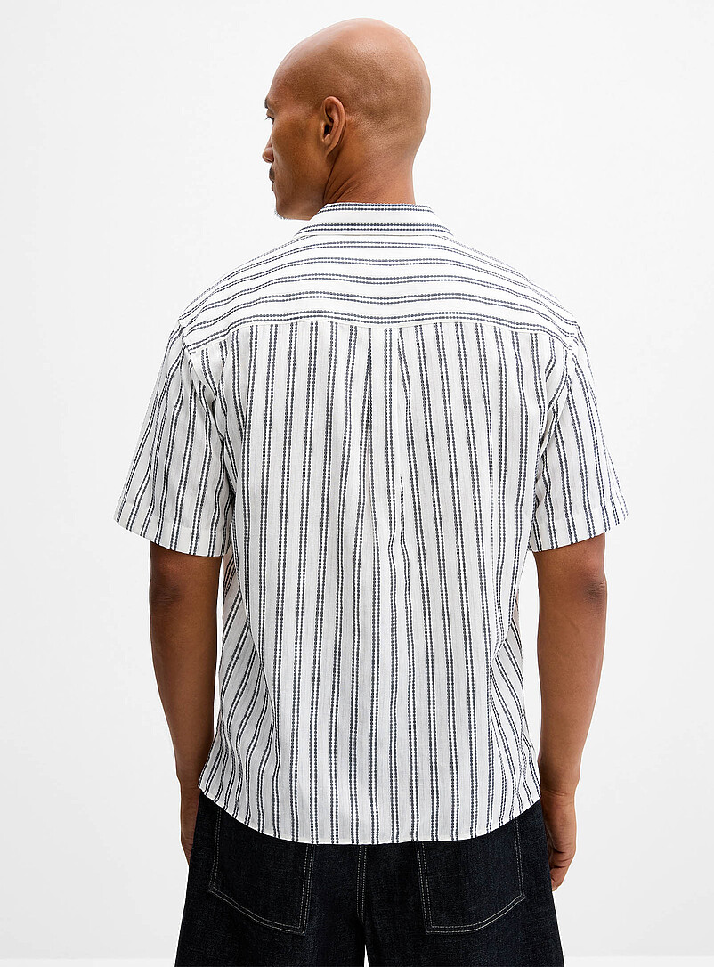 Le 31: La chemise col ouvert rayures doubles textur&eacute;es <b>Coupe confort</b> Jaune dor&eacute; pour homme