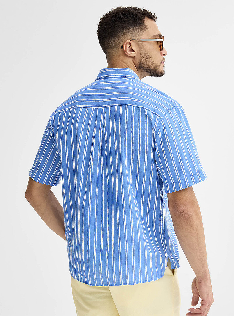 Le 31: La chemise col ouvert rayures doubles textur&eacute;es <b>Coupe confort</b> Jaune dor&eacute; pour homme