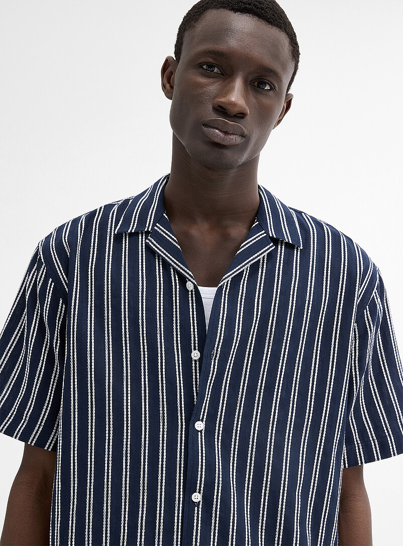 Le 31: La chemise col ouvert rayures doubles textur&eacute;es <b>Coupe confort</b> Jaune dor&eacute; pour homme