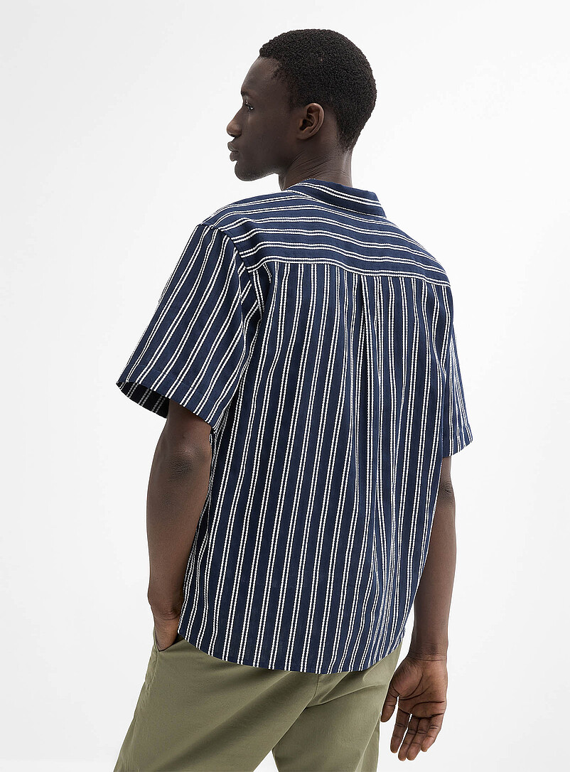 Le 31: La chemise col ouvert rayures doubles textur&eacute;es <b>Coupe confort</b> Jaune dor&eacute; pour homme