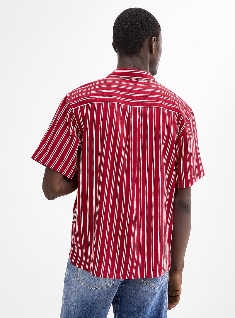 Le 31: La chemise col ouvert rayures doubles textur&eacute;es <b>Coupe confort</b> Jaune dor&eacute; pour homme