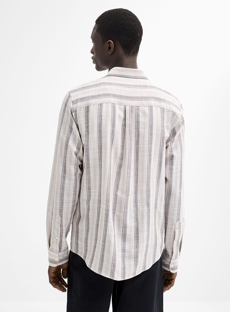 Le 31: La chemise rayures verticales tiss&eacute;es <b>Coupe moderne</b> Ivoire - Beige cr&egrave;me pour homme