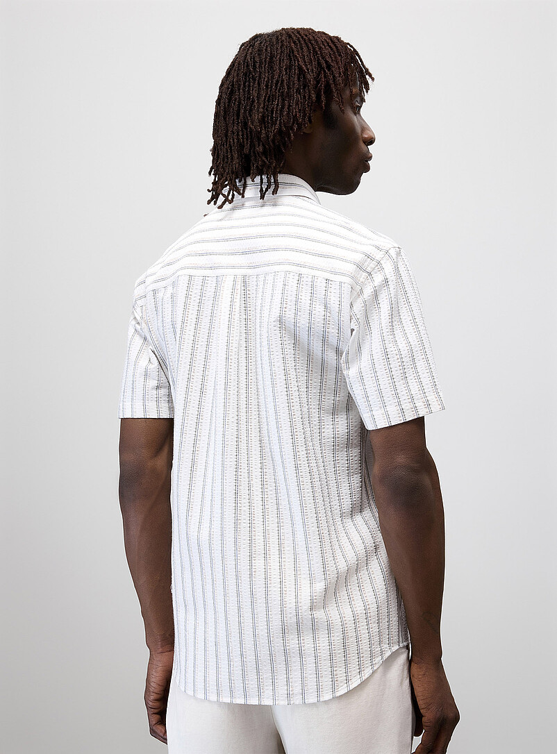 Le 31: La chemise seersucker rayures verticales <b>Coupe moderne</b> Vert pour homme