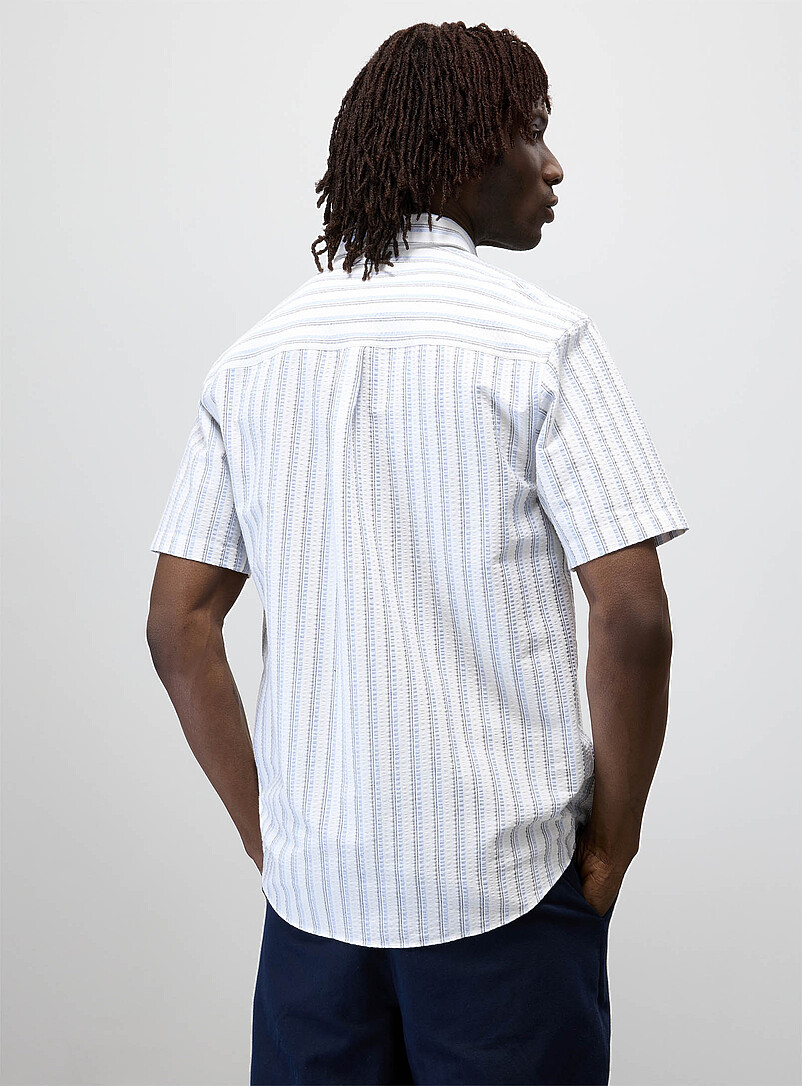 Le 31: La chemise seersucker rayures verticales <b>Coupe moderne</b> Vert pour homme