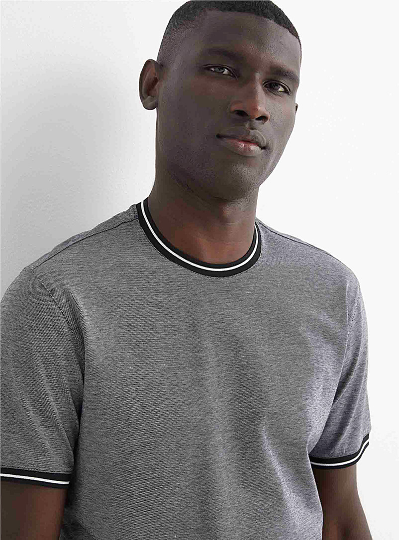 Le 31: Le t-shirt piqué bordures athlétiques Noir pour homme