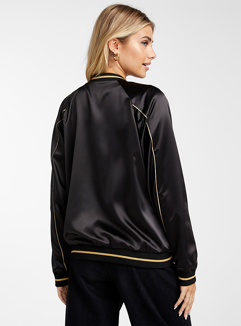 Icône Black Silky satin reversible bomber jacket for women