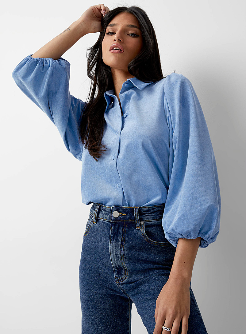 Icône: Le chemise manches bouffantes velours côtelé Bleu pour femme