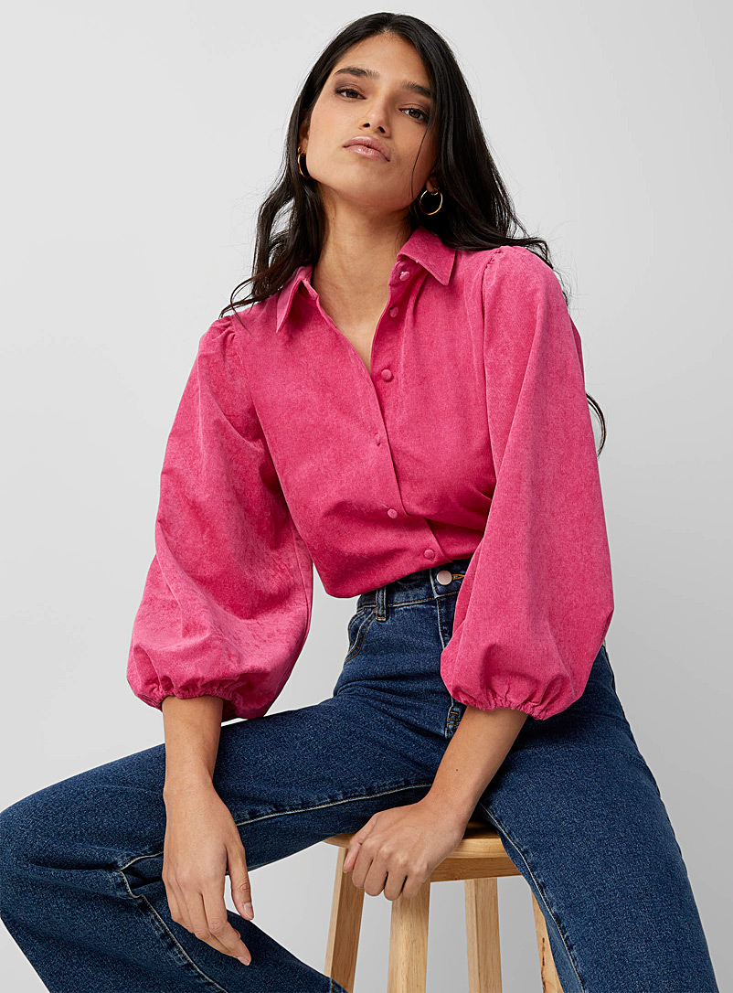 Icône Pink Corduroy puff-sleeve shirt for women