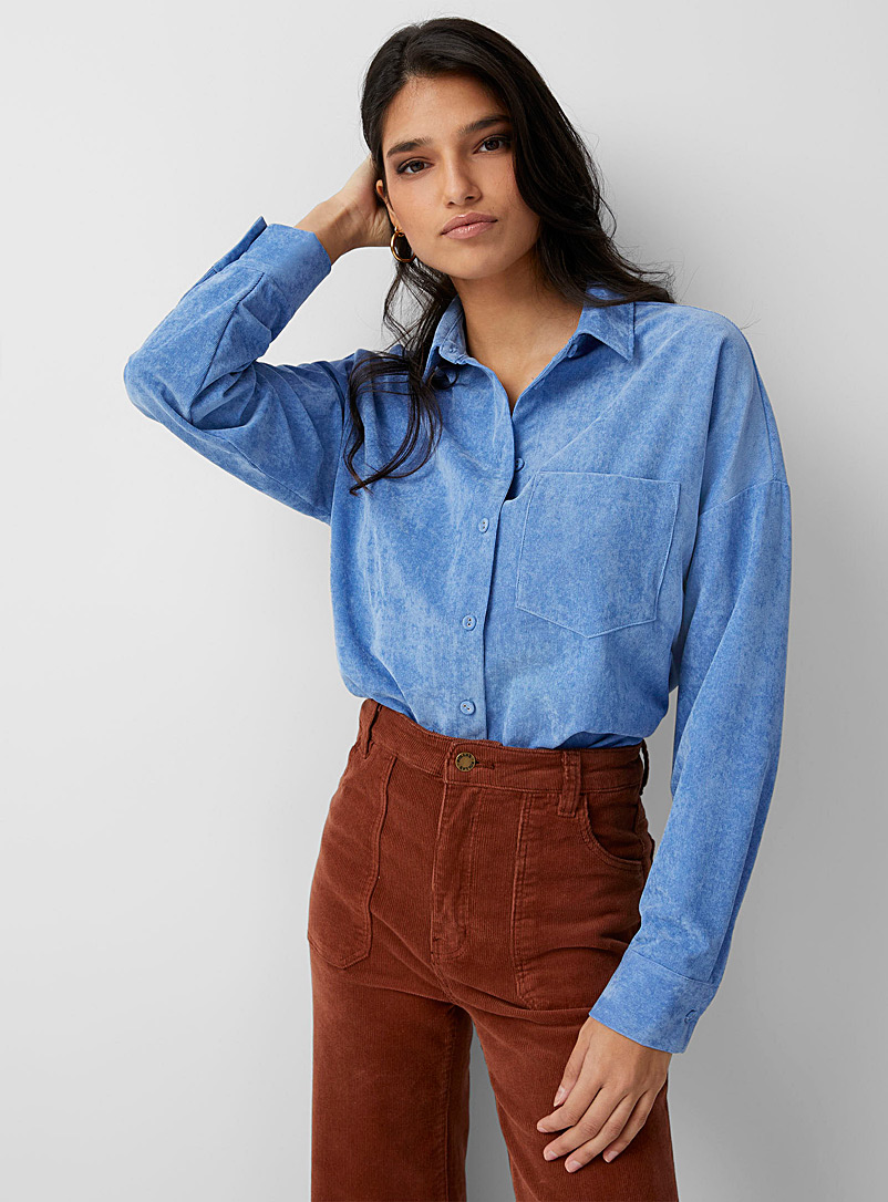 Icône Blue Oversized corduroy shirt for women