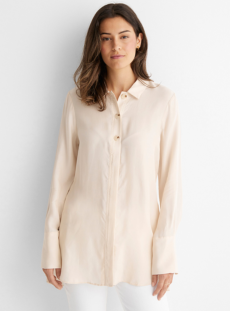 Contemporaine Ivory White Three-button shirt tunic for women