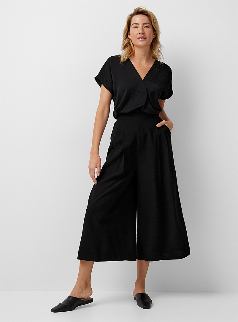 Contemporaine Black Pleated hammered culottes for women