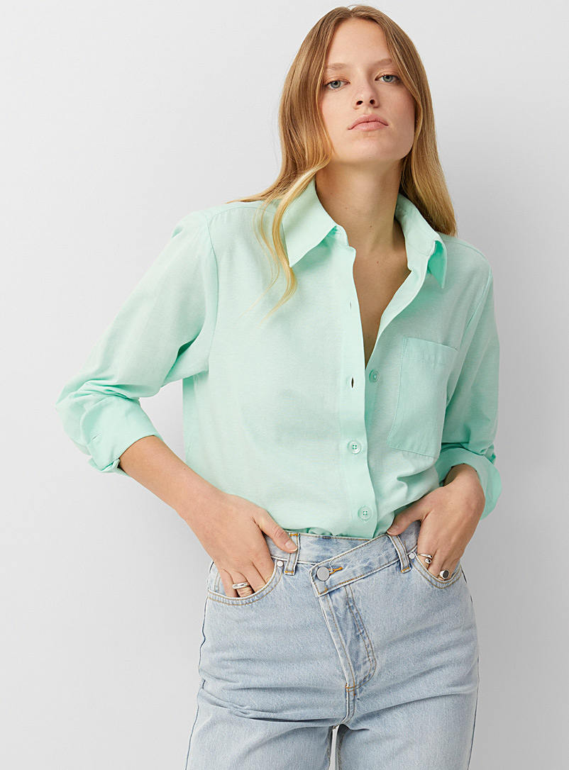 Icône: La chemise oxford surdimensionnée Sarcelle-turquoise-aqua pour femme