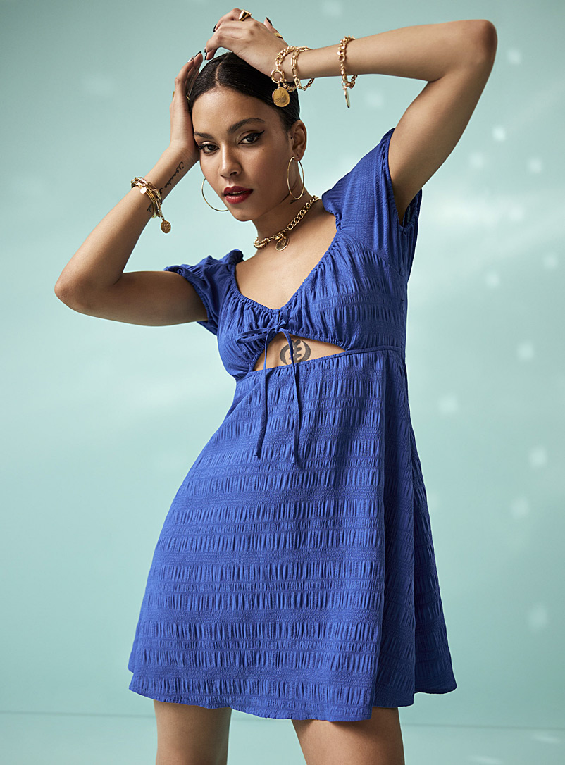 Icône Blue Cutout babydoll dress for women