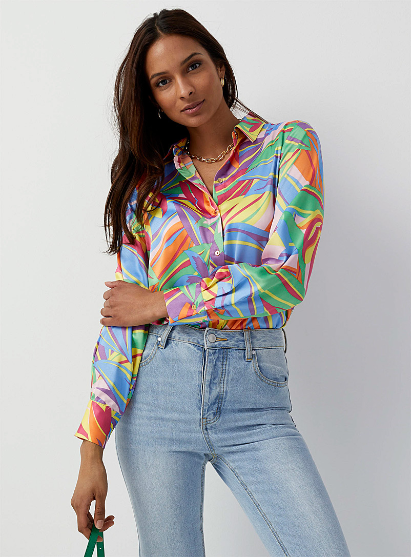 Icône: La chemise satin imprimé multicolore  Assorti pour femme