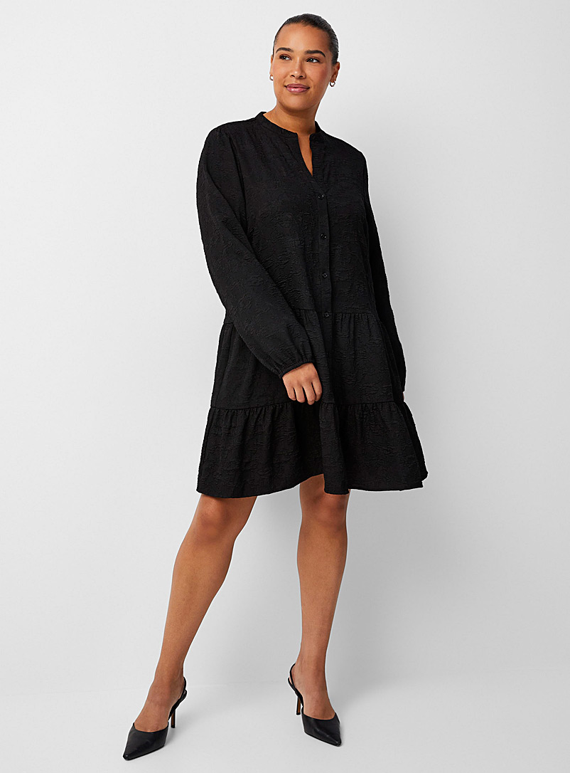 Contemporaine Black Embossed pattern tiered dress for women