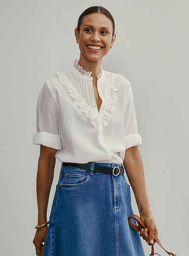 Contemporaine Off White Lace-trim shirt for women