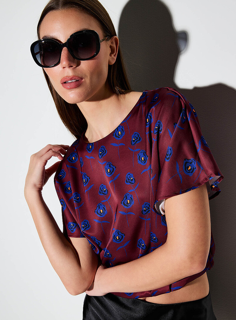 Ic&ocirc;ne: La blouse courte satin double face Noir pour femme