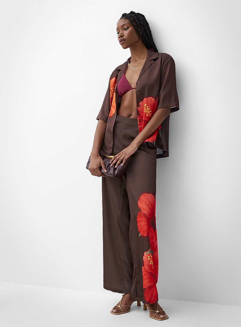 Printed double-face satin notch-collar loose blouse | Icône | | Simons