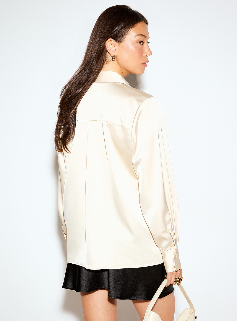Ic&ocirc;ne Ivory/Cream Beige Double-faced satin shirt for women