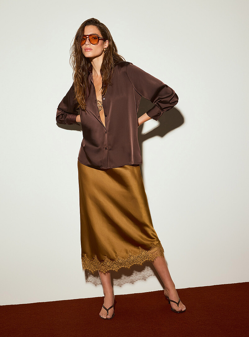 Ic&ocirc;ne: La chemise satin double face Ivoire - Beige cr&egrave;me pour femme