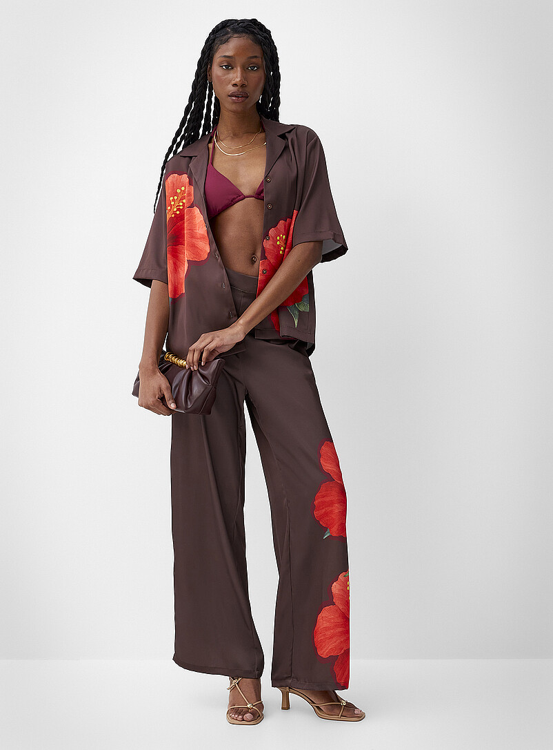 Printed double-face satin wide-leg pant | Icône | Shop Women