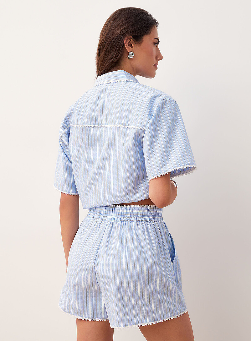 Ic&ocirc;ne: Le short &agrave; rayures bordures dentelle Bleu &agrave; motifs pour femme