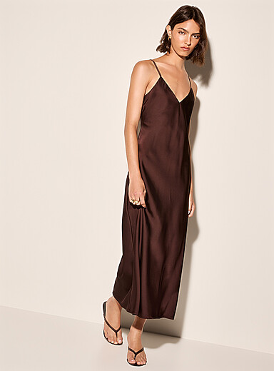 Double-face satin long slip dress