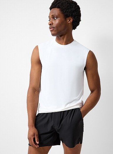 I.FIV5 White Micro-perforated sleeveless T-shirt for men